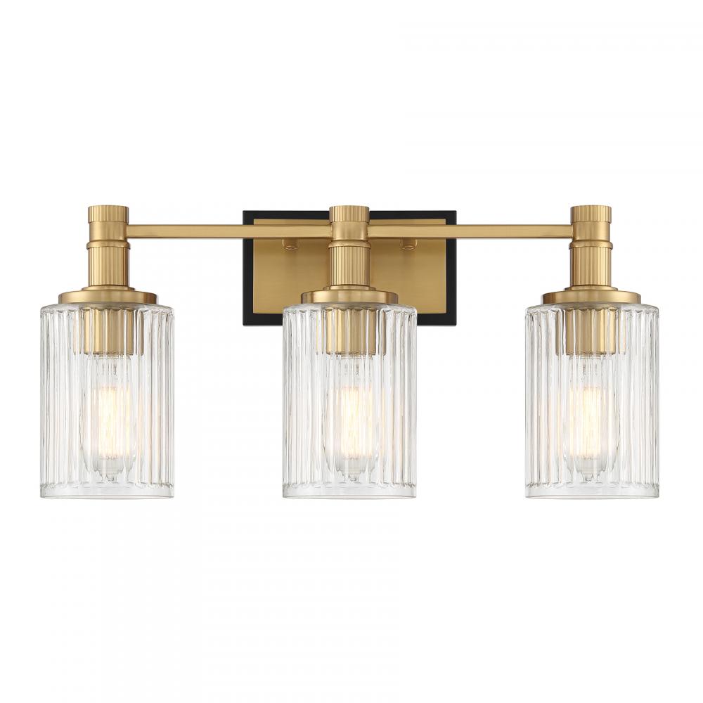 Concord 3-Light Bathroom Vanity Light in Matte Black with Warm Brass