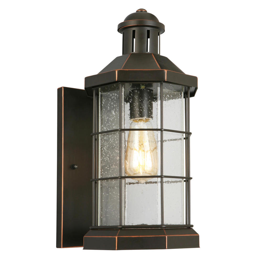 1x60W Outdoor Wall Light w/ Oil Rubbed Bronze Finish and Clear Seeded Glass