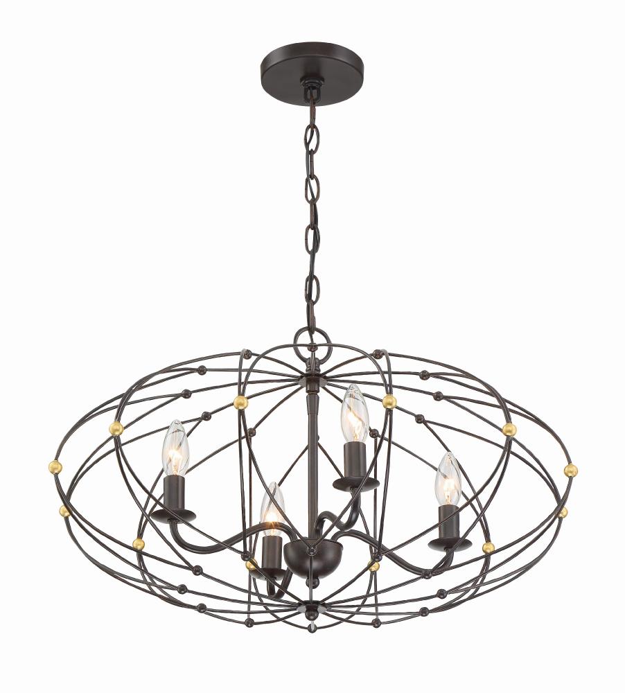 Zucca 4 Light English Bronze + Antique Gold Chandelier