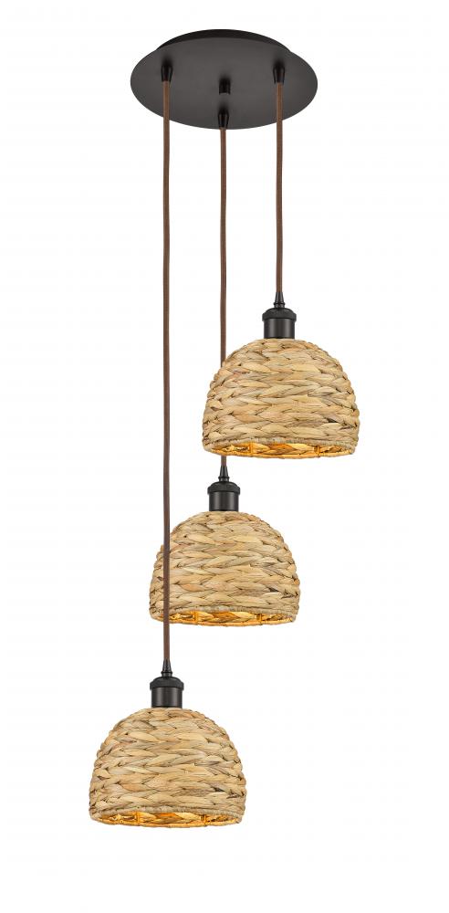 Woven Rattan - 3 Light - 15 inch - Oil Rubbed Bronze - Cord hung - Multi Pendant