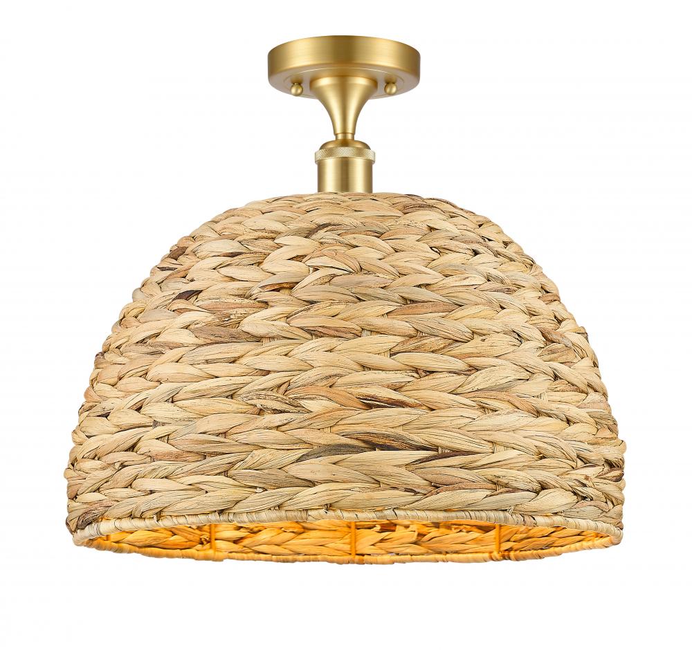 Woven Rattan - 1 Light - 16 inch - Satin Gold - Semi-Flush Mount