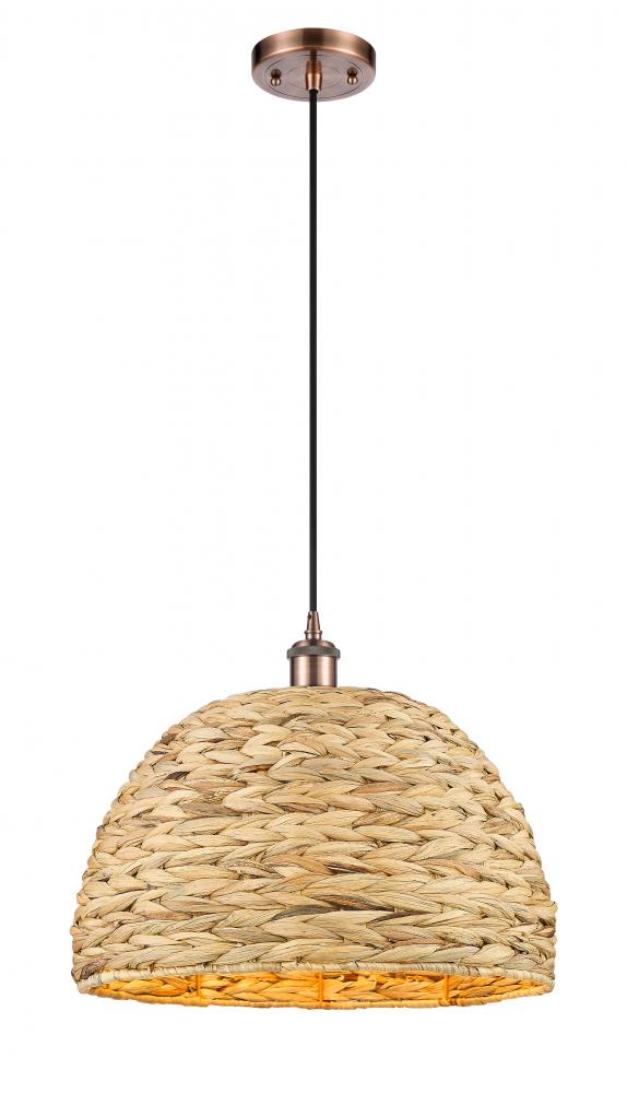 Woven Rattan - 1 Light - 16 inch - Antique Copper - Mini Pendant