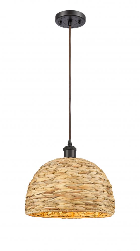 Woven Rattan - 1 Light - 12 inch - Oil Rubbed Bronze - Mini Pendant