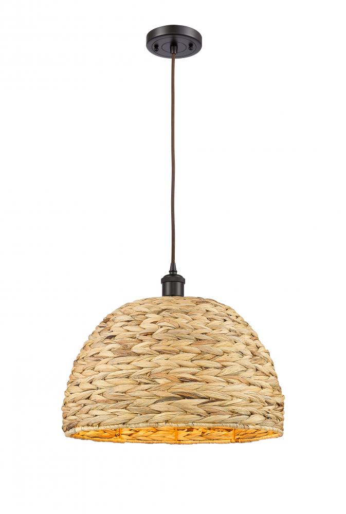 Woven Rattan - 1 Light - 16 inch - Oil Rubbed Bronze - Mini Pendant