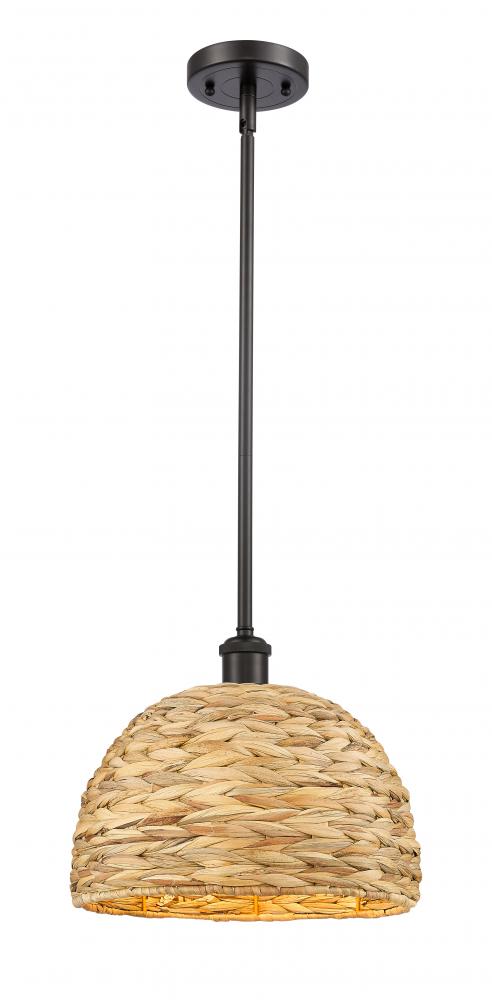 Woven Rattan - 1 Light - 12 inch - Oil Rubbed Bronze - Mini Pendant