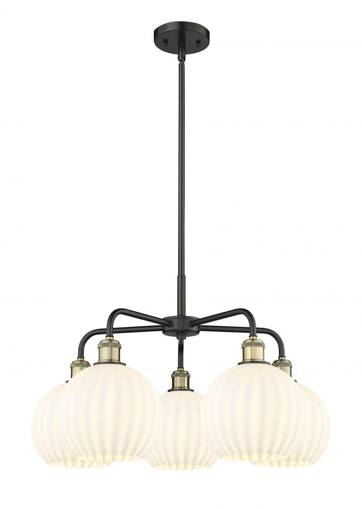 White Venetian - 5 Light - 26 inch - Black Antique Brass - Chandelier