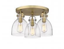 Innovations Lighting 410-3F-BB-G412-7CL - Newton Bell - 3 Light - 18 inch - Brushed Brass - Flush Mount