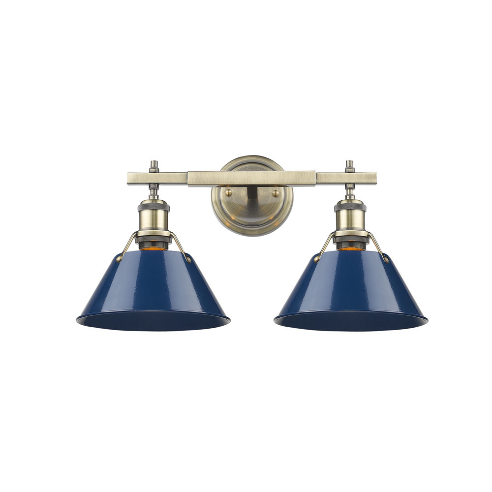 Orwell 2-Light Vanity Light in Aged Brass with Matte Navy