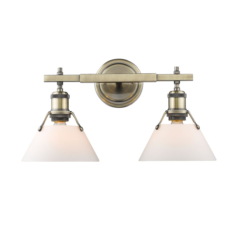 Orwell 2-Light Vanity Light in Aged Brass with Opal Glass