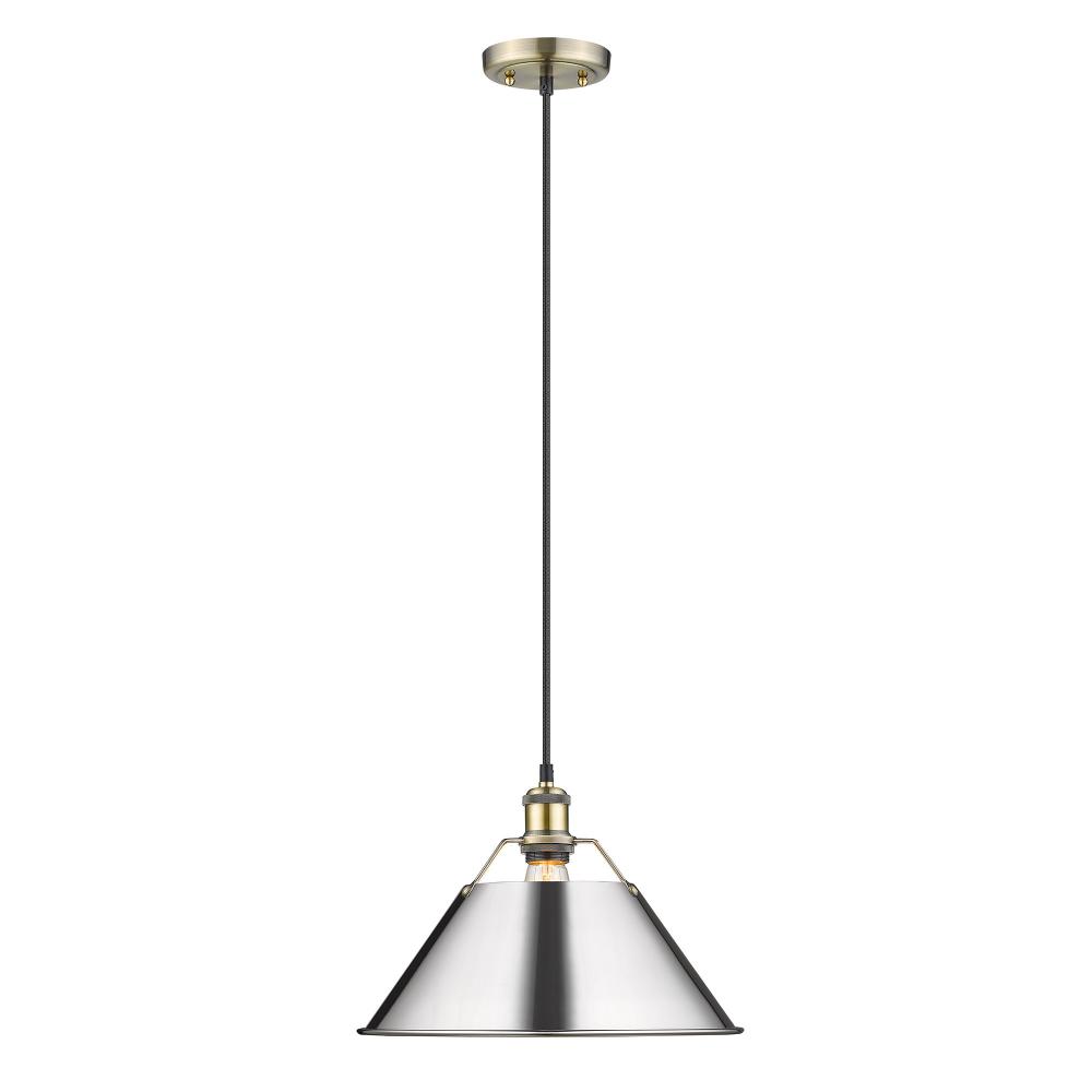 Orwell 14" Wide Large Pendant in Aged Brass with Chrome