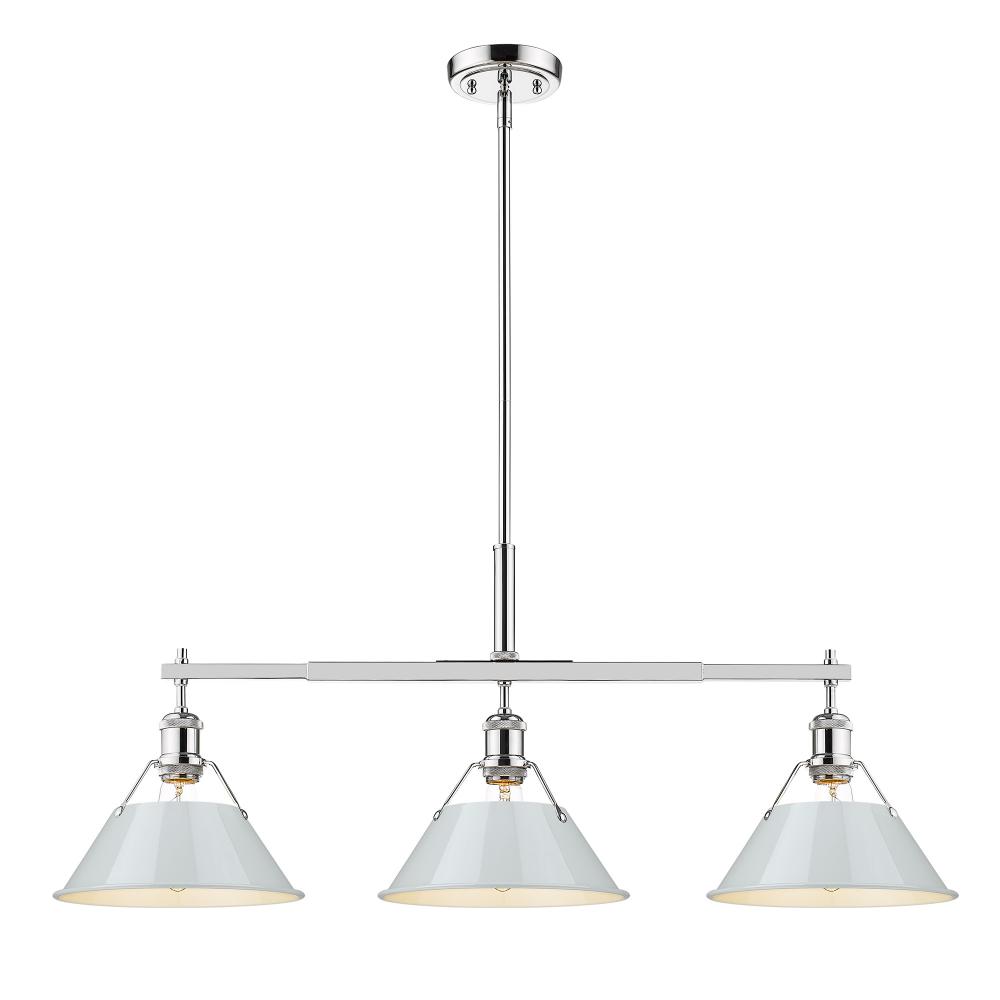 Orwell 3-Light Linear Pendant in Chrome with Dusky Blue