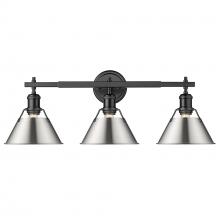 Golden 3306-BA3 BLK-PW - Orwell 3-Light Vanity Light in Matte Black with Pewter