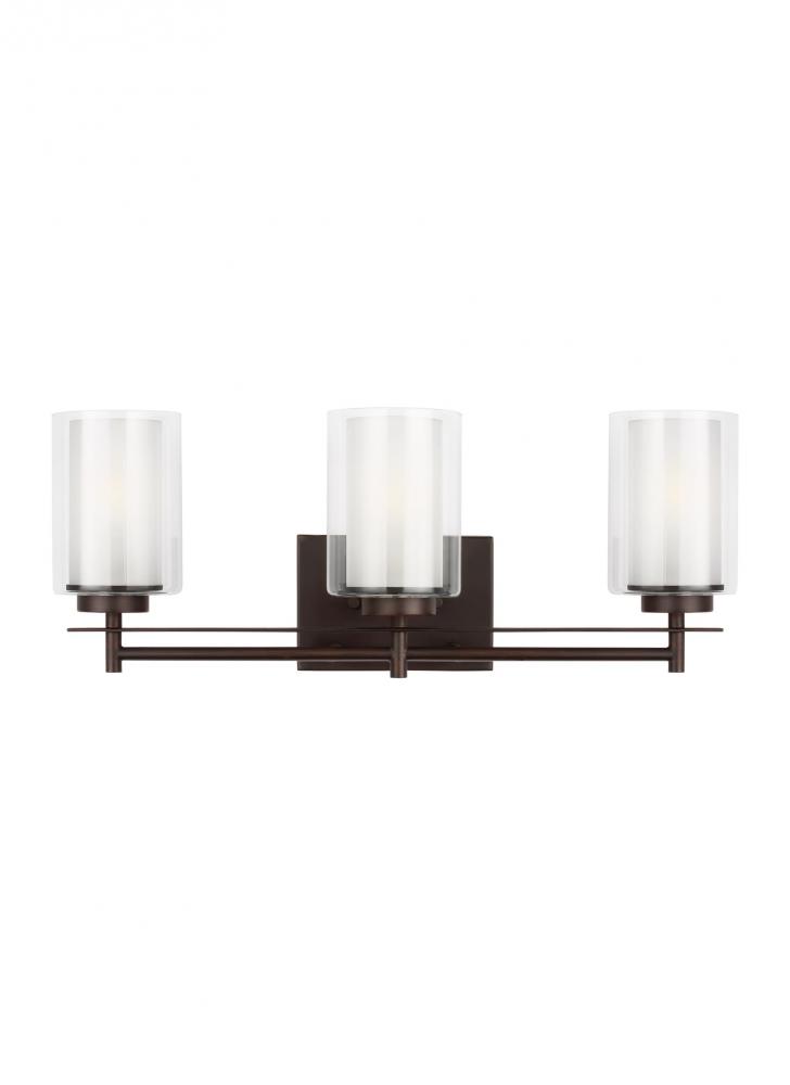 Elmwood Park traditional 3-light LED indoor dimmable bath vanity wall sconce in bronze finish with s