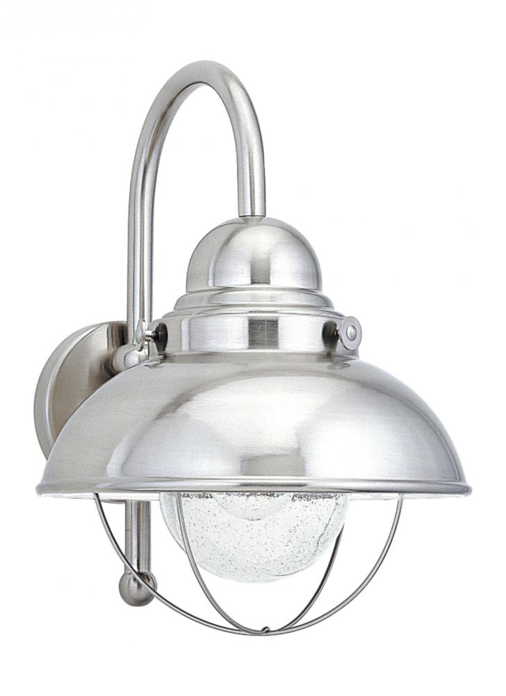 Sebring transitional 1-light LED outdoor exterior large wall lantern sconce in brushed stainless sil