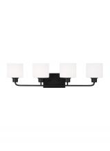 Generation Lighting 4428804EN3-112 - Canfield indoor dimmable LED 4-light wall bath sconce in a midnight black finish and etched white gl