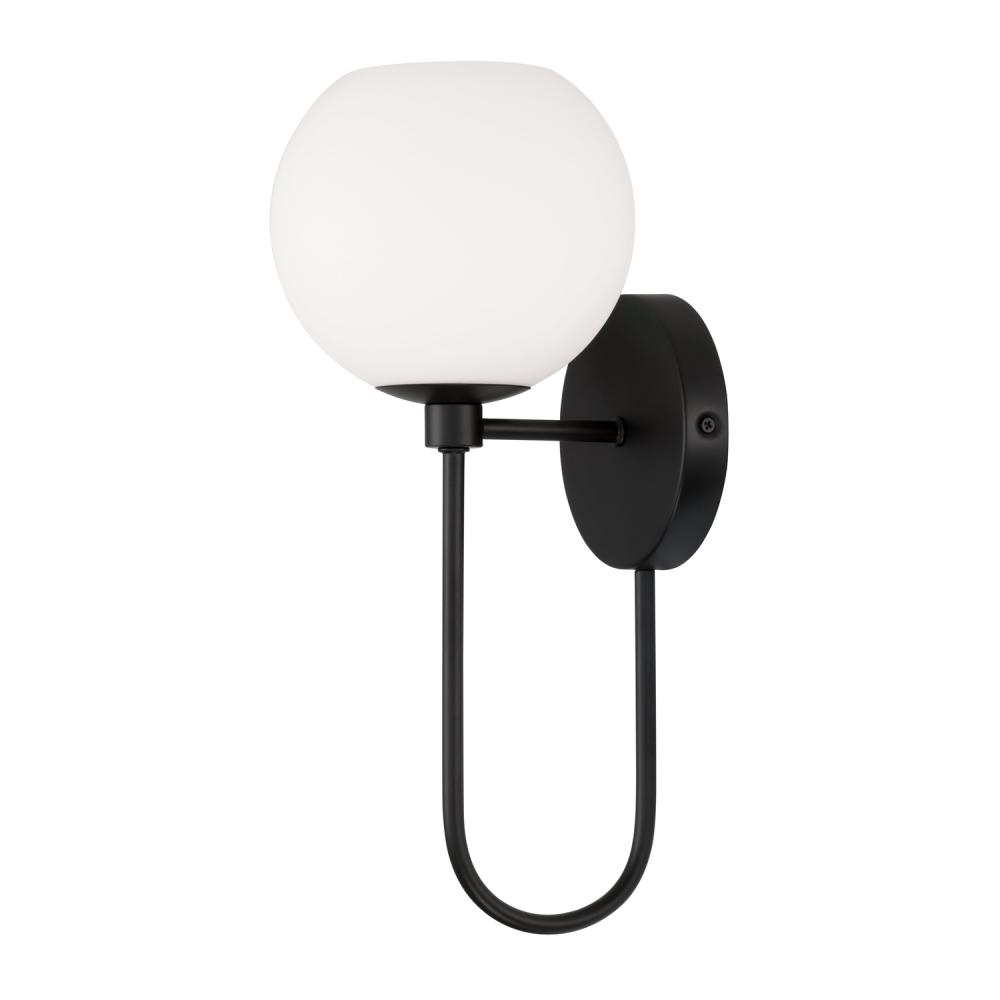 1-Light Circular Globe Sconce in Matte Black