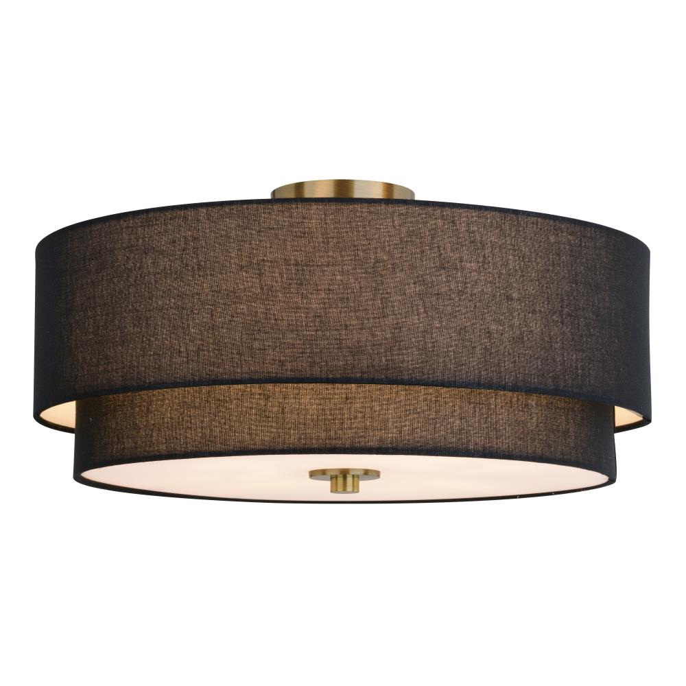 Burnaby 20.5-in. 4 Light Semi-Flush Matte Brass with Black Fabric