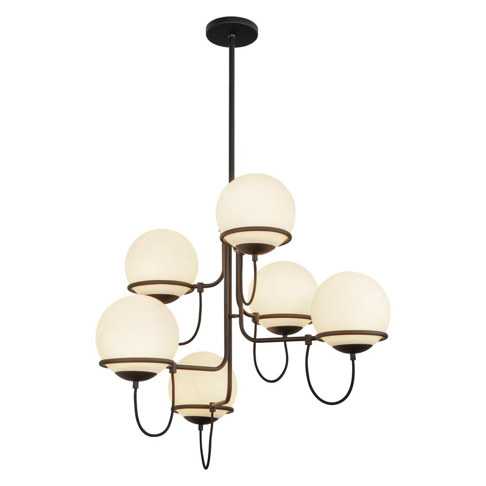 Alba 32-in Matte Black/Opal Glass 6 Lights Chandelier