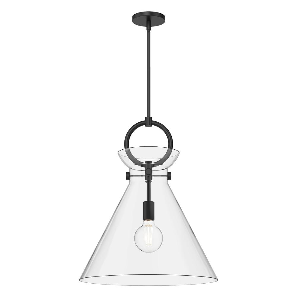 Emerson 18-in Matte Black/Clear Glass 1 Light Pendant