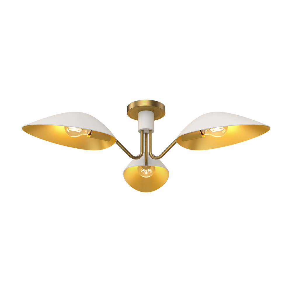 Oscar 32-in Aged Gold/White 3 Lights Semi Flush Mount