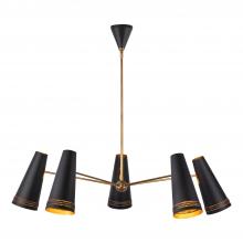 Alora Lighting CH342545MBHL - Brickell 45-in Matte Black/Hazelnut Leather 5 Lights Chandeliers