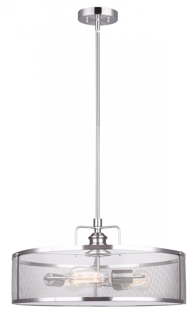 BECKETT, 3 Lt 20" Rod Chandelier, Metal Shade,100W Type A, 20" W x 18 1/4" - 60 1/4"