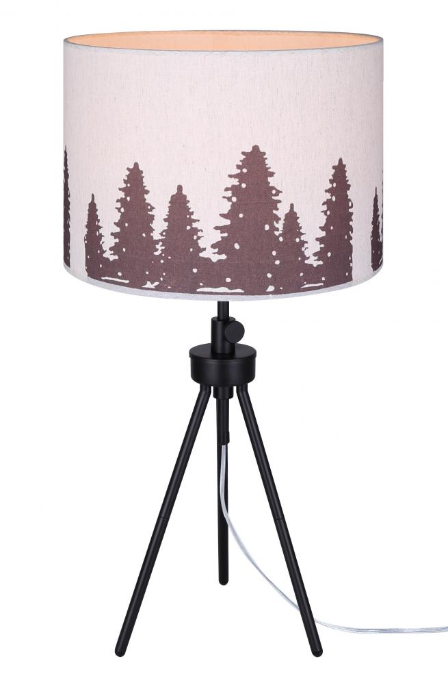 Holt 1 Light Table Lamp with Matte Black Finish and Natural Cream with Black Forest Pattern Shade