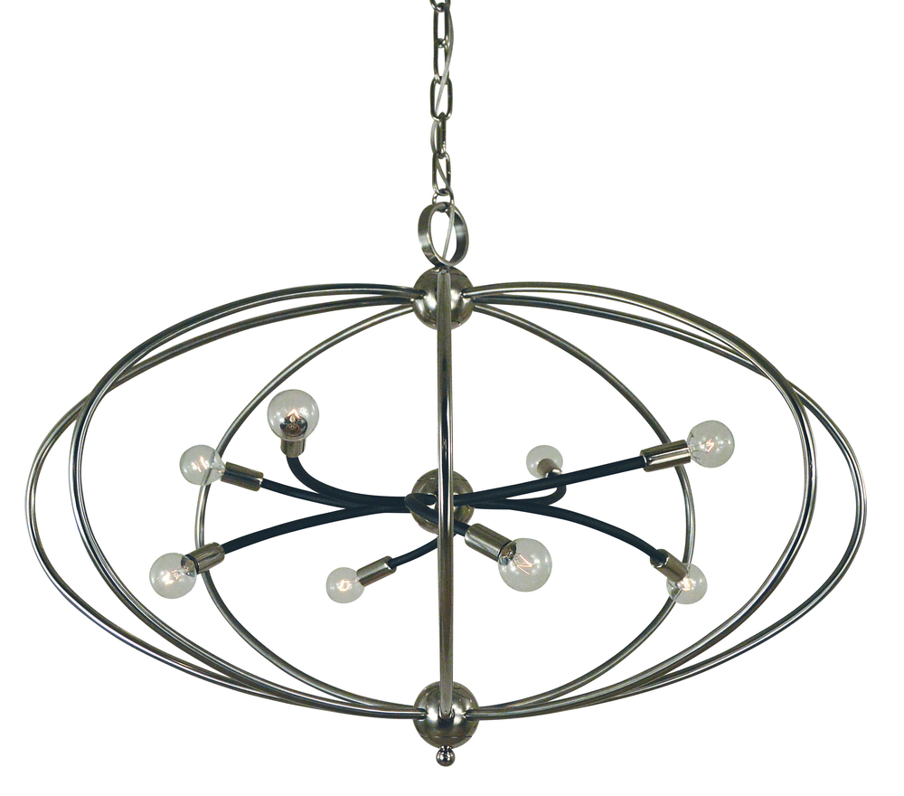 8-Light Polished Nickel/Matte Black Orbit Chandelier