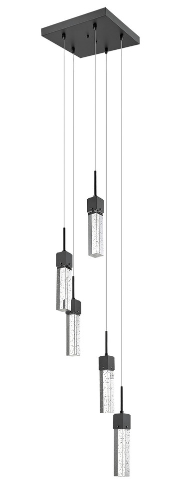 Vivio Pixi 5-Light Illuminated Glass Cube Pendant - Matte Black