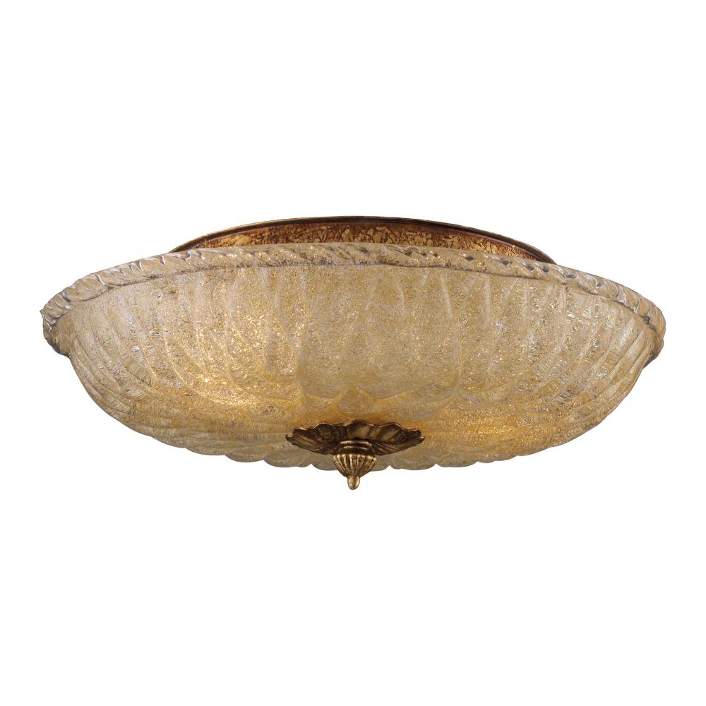 Two Light Antique Gold Leaf Bowl Semi-Flush Mount